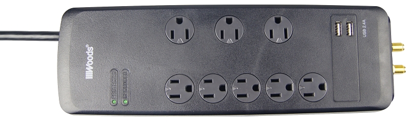8-outlet 3540 Joules Black Surge Protector Strip With 6 Foot Cord