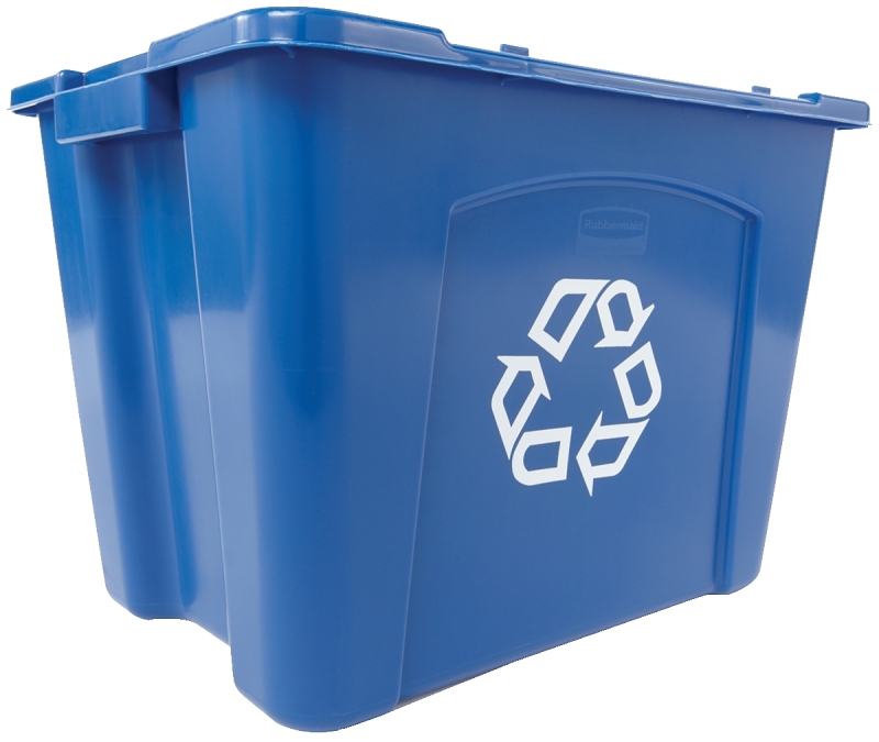 14 Gallon Blue Recycling Box With We Recycle Symbol