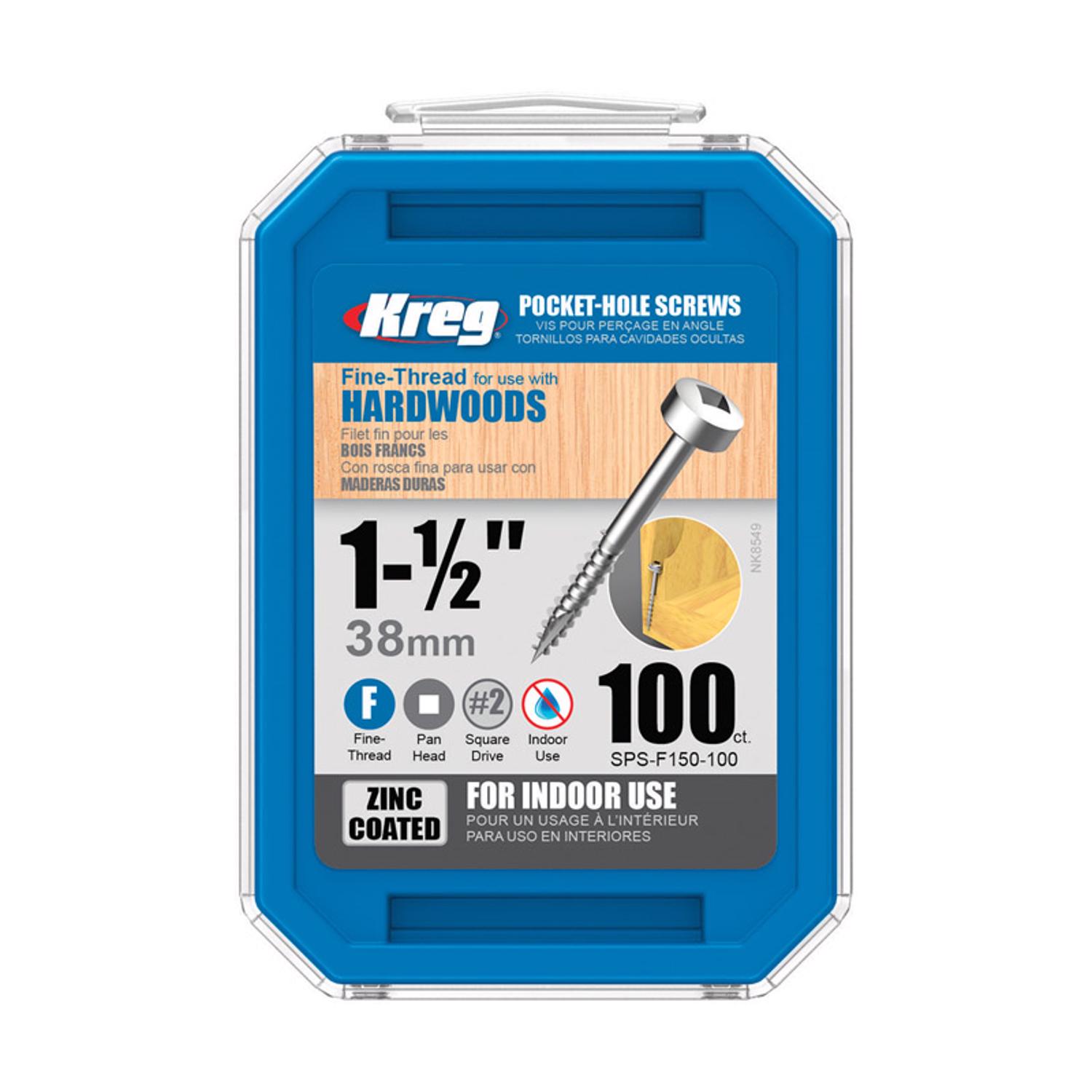 Kreg #7 x 1-1/2 In. Square Fine Thread Maxi-Loc Head Zinc Pocket-Hole Screw (100 Ct.)