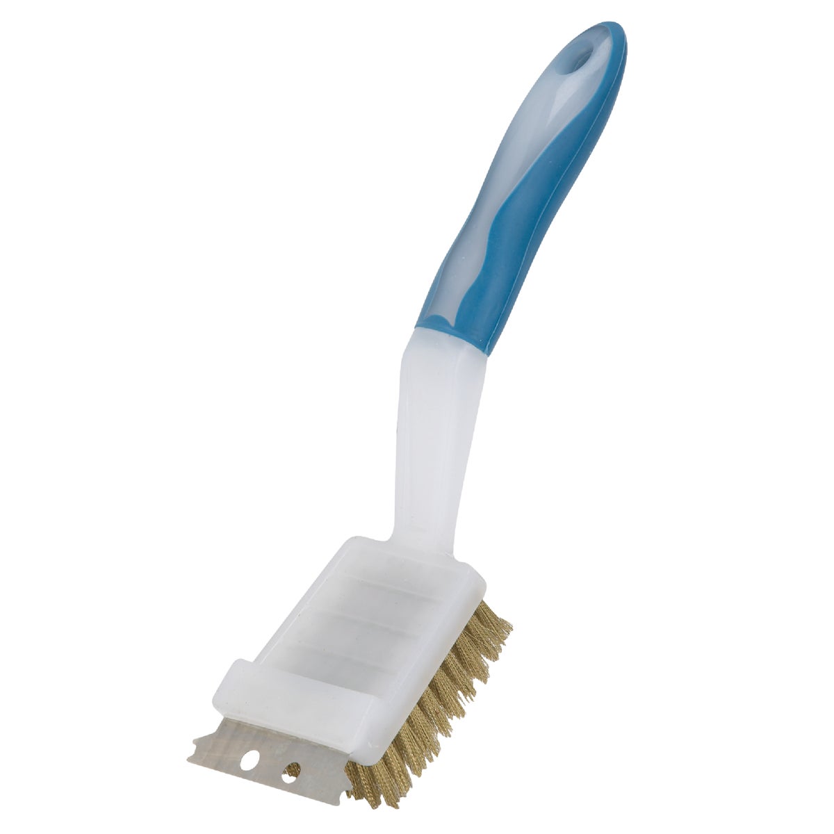 11.4 Inch Crimped Brass Bristles Barbeque Grill Cleaning Brush With Steel Scraper