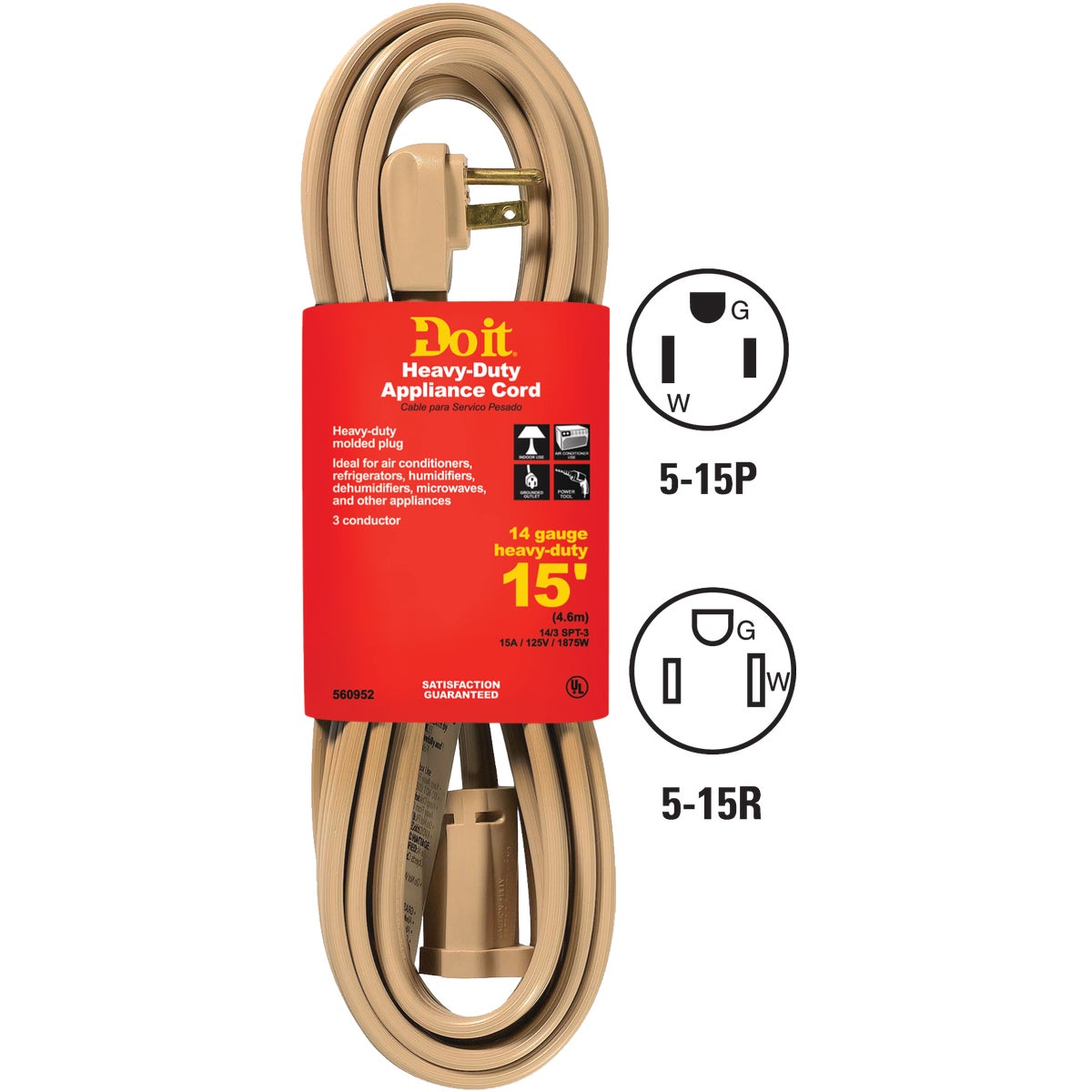 15 Ft. 14/3 15a Appliance & Air Conditioner Cord - Beige