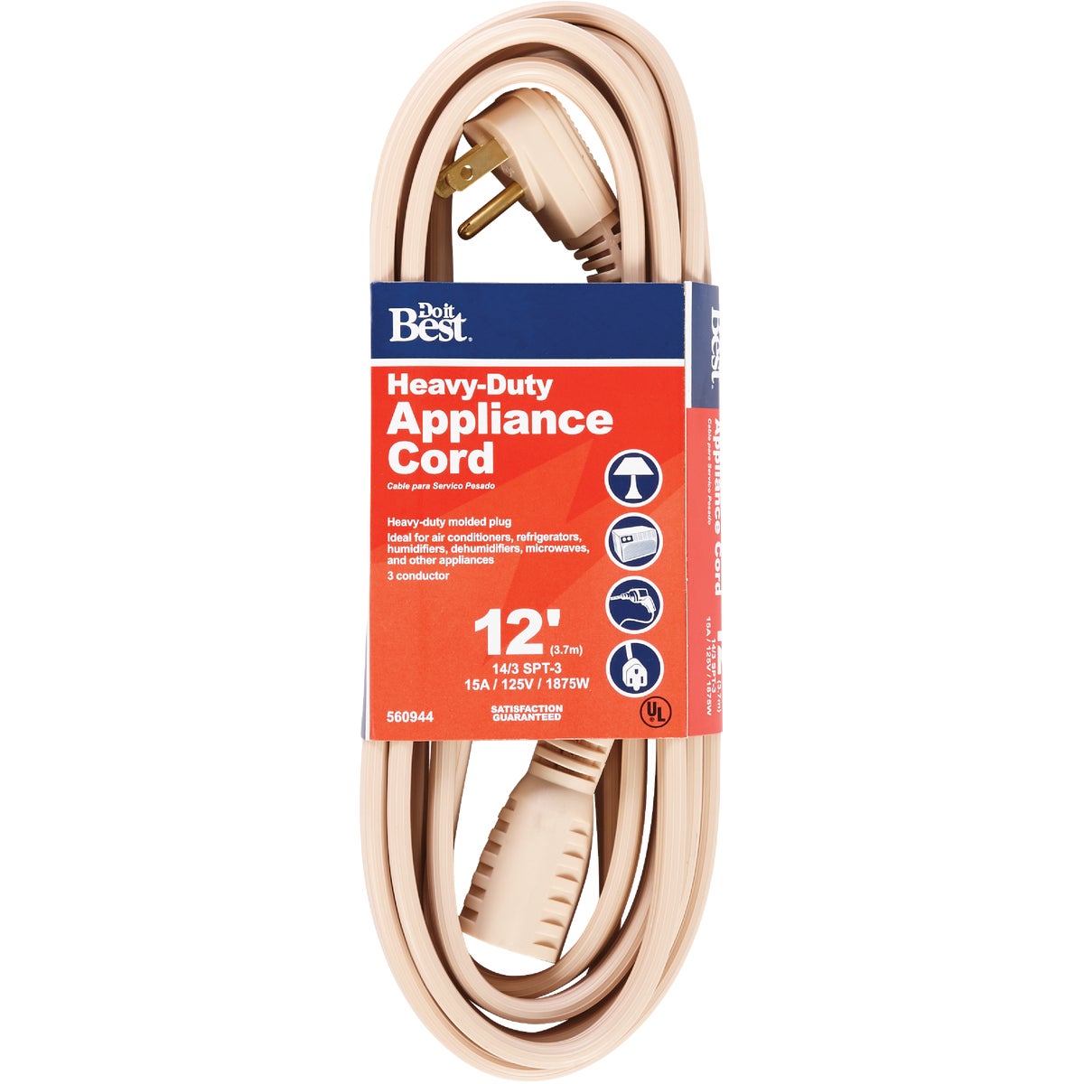 12 Ft. 14/3 15a Heavy-duty Appliance Cord - Beige
