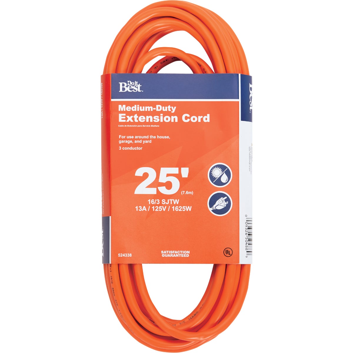 25 Ft. 16/3 Outdoor Extension Cord - Medium Duty, Ul Listed, Orange