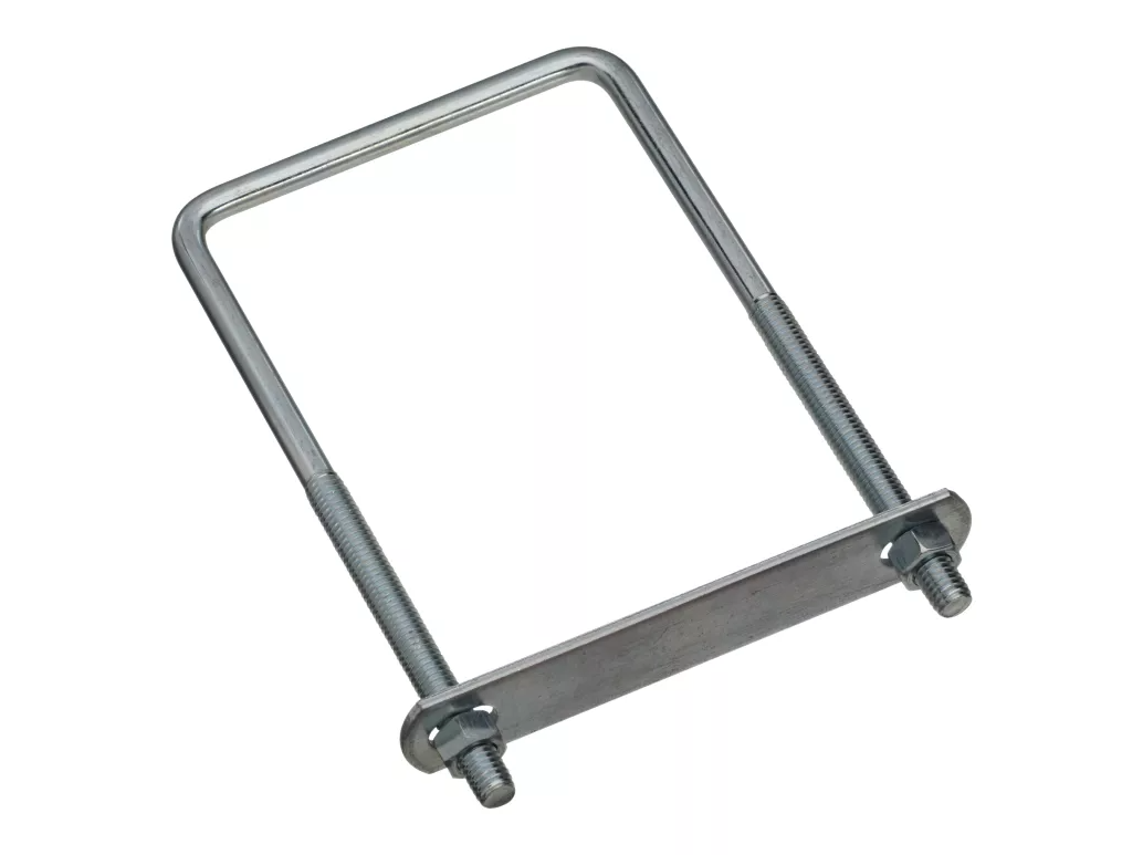 U Bolt with Plate & Hex Nuts, #677 Zinc, Square, 3/8 x 4 x 7 In.