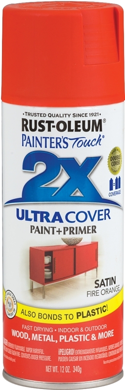 Painter's Touch 2X Spray Paint, Satin Fire Orange, 12 oz.