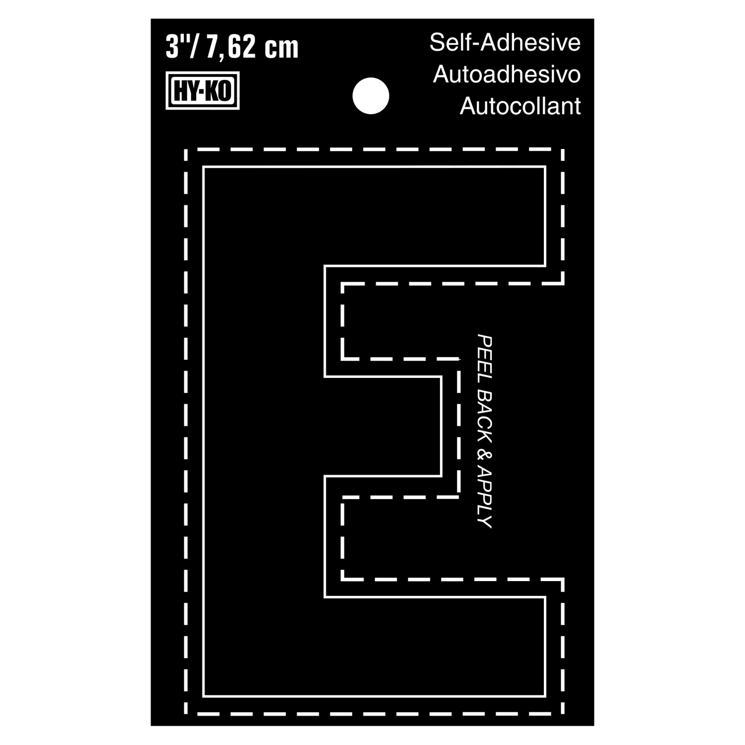 3 In. Black Vinyl Self-adhesive Letter E - Weather Resistant