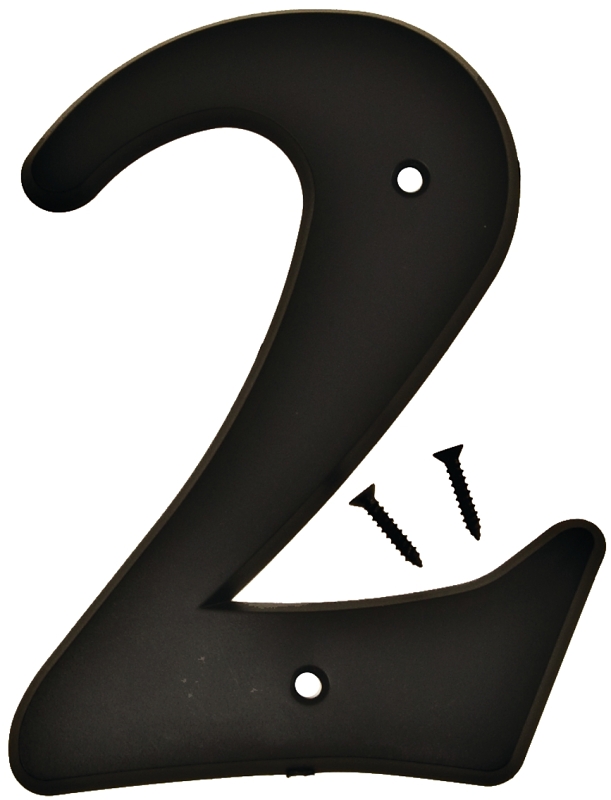 6 In. Black Gloss Weather Resistant House Number Two