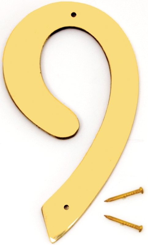 4 In. Polished Brass House Number Nine Br-40/9 Decorative Sign