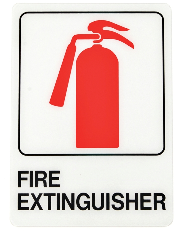 Sign,  Fire Extinguisher , Peel & Stick, Red & Black Plastic, 5 x 7-In.