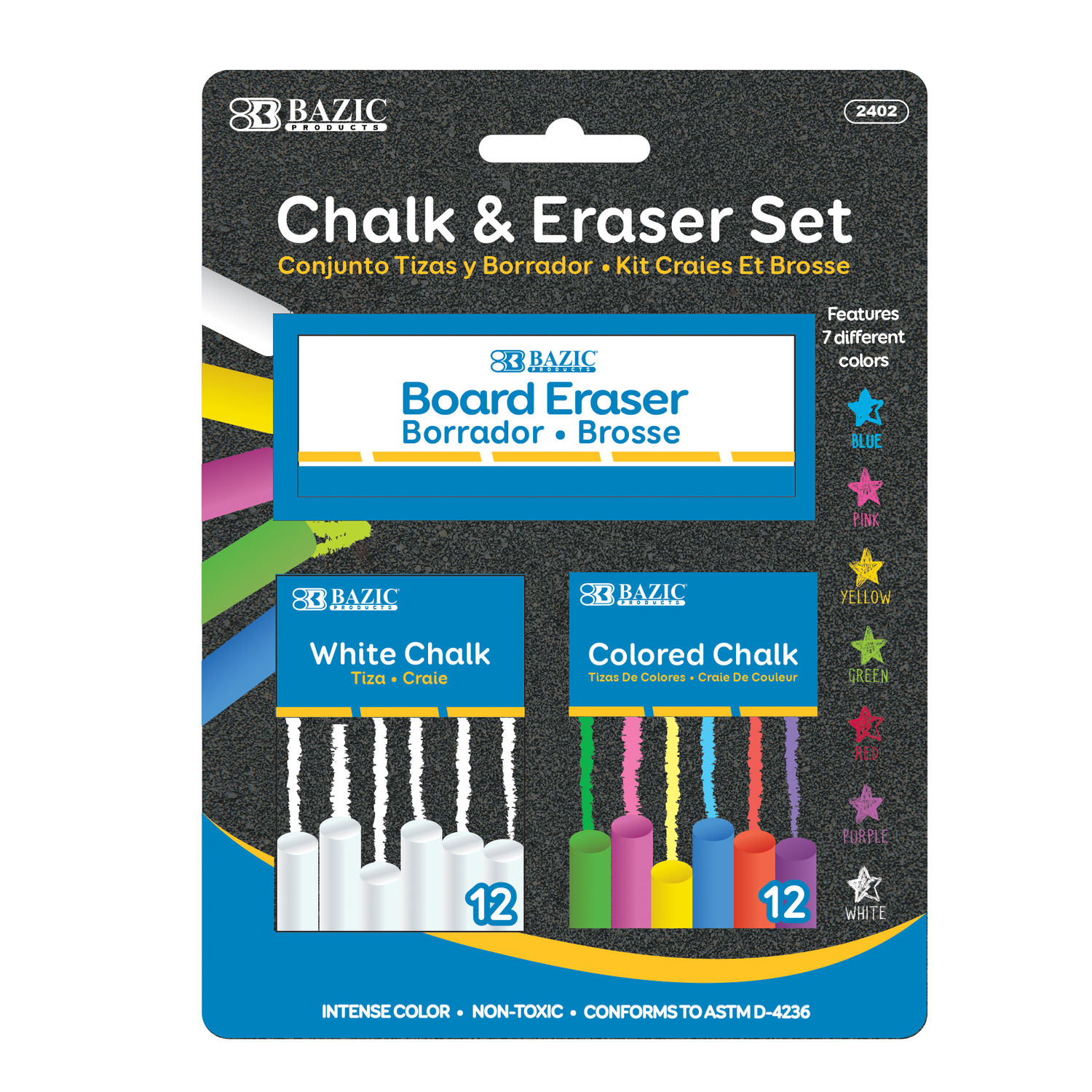 Bazic Products Assorted Chalk and Eraser Set 25 pk