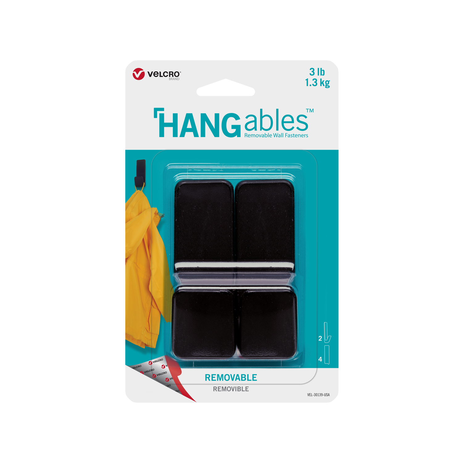 Velcro Brand Hangables 3 Lb. Capacity Black Removable Medium Hook (2 Count)
