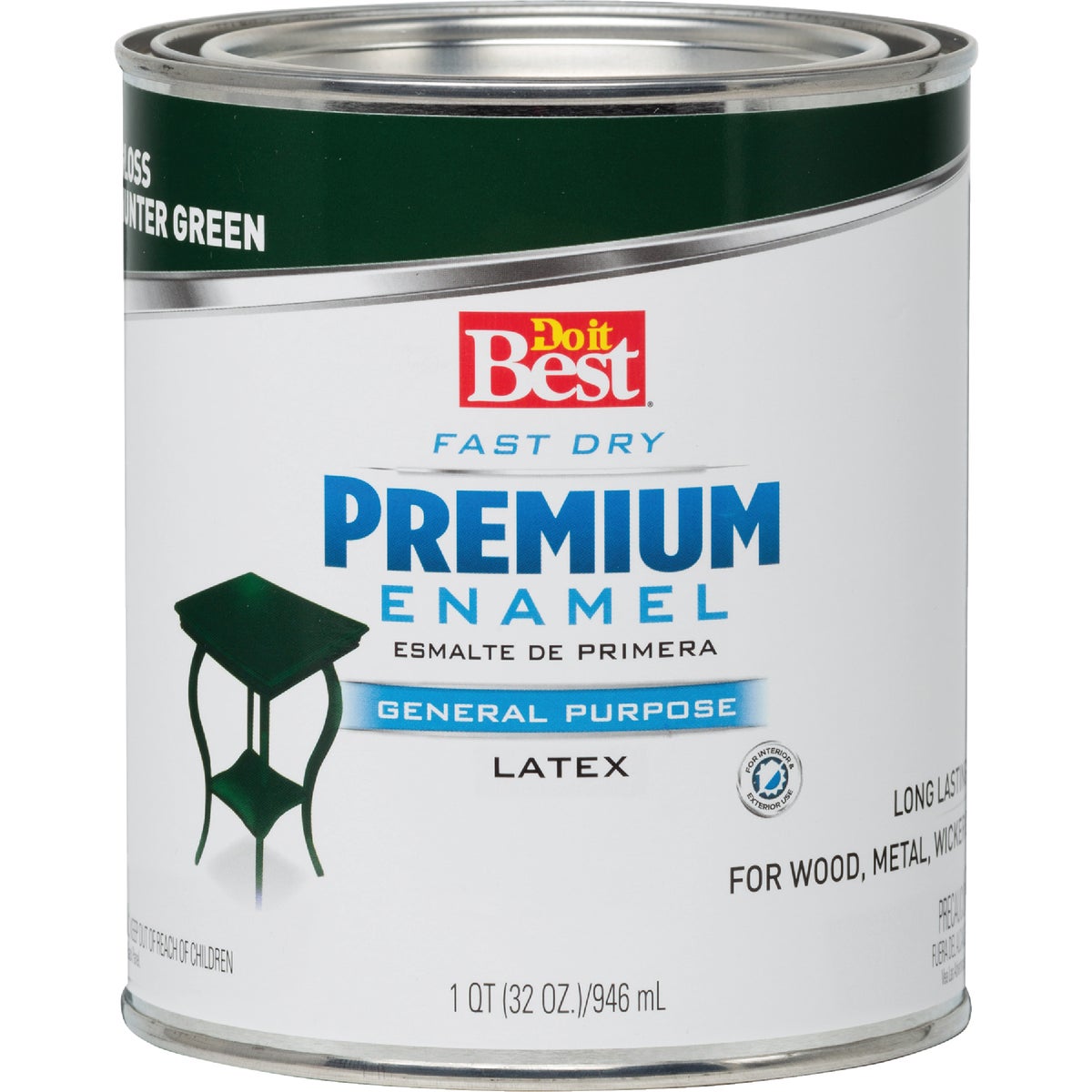 Fast Dry Acrylic Latex Gloss Premium Enamel, Hunter Green, 1 Quart