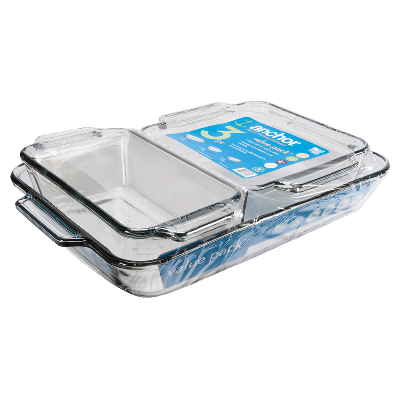 3-piece Clear Glass Bakeware Set With Square, Rectangular, And Loaf Dishes