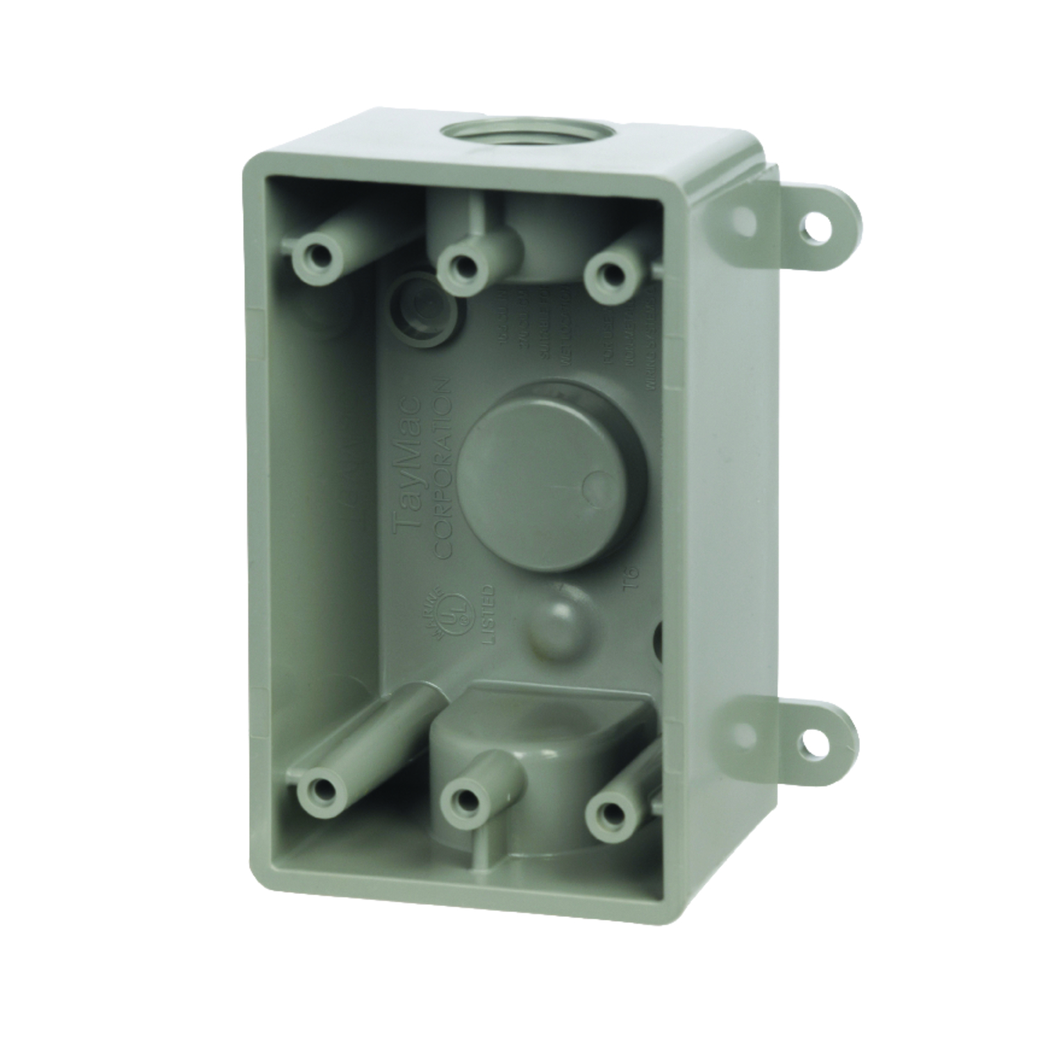 Single Gang 1/2 In., 3/4 In. 3-outlet Gray Pvc Weatherproof Outdoor Outlet Box