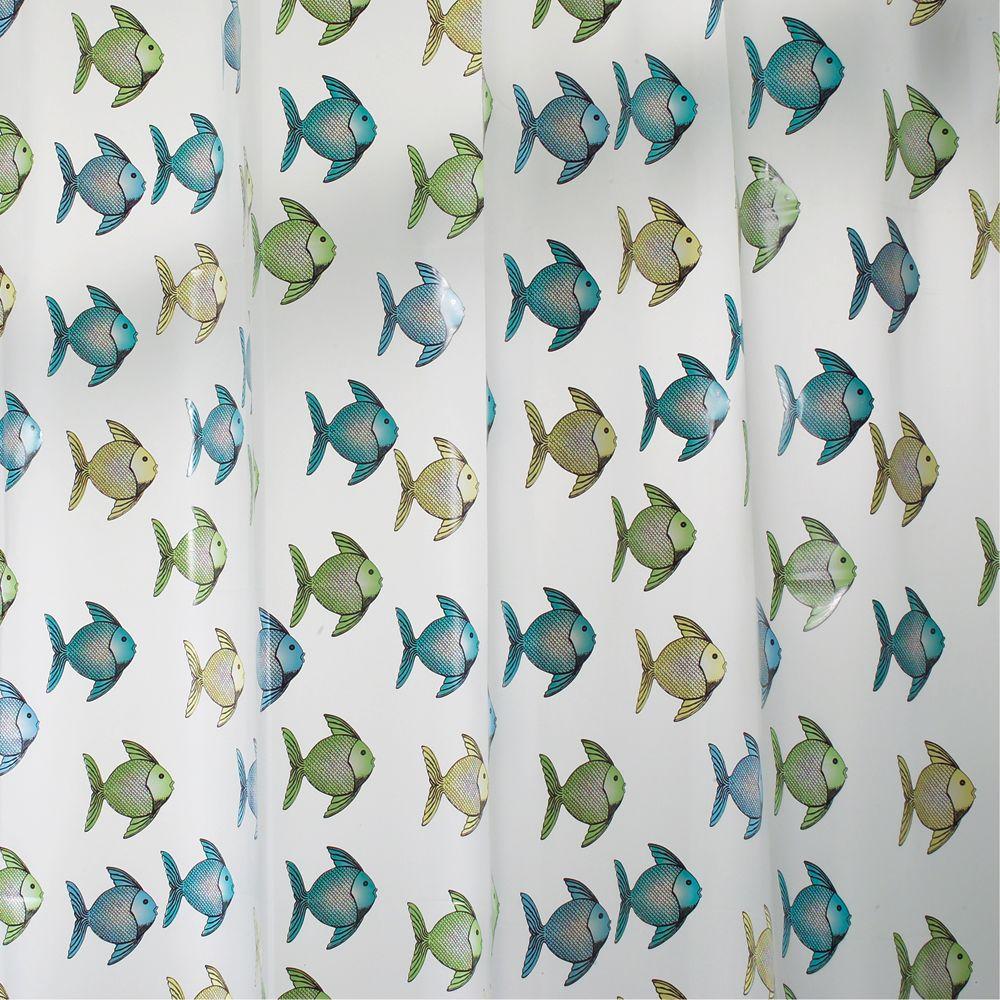 72 In. X 72 In. Blue/green Fish Eva Shower Curtain With Rustproof Grommets