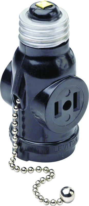 Leviton Black 125V Pull Chain Socket Adapter