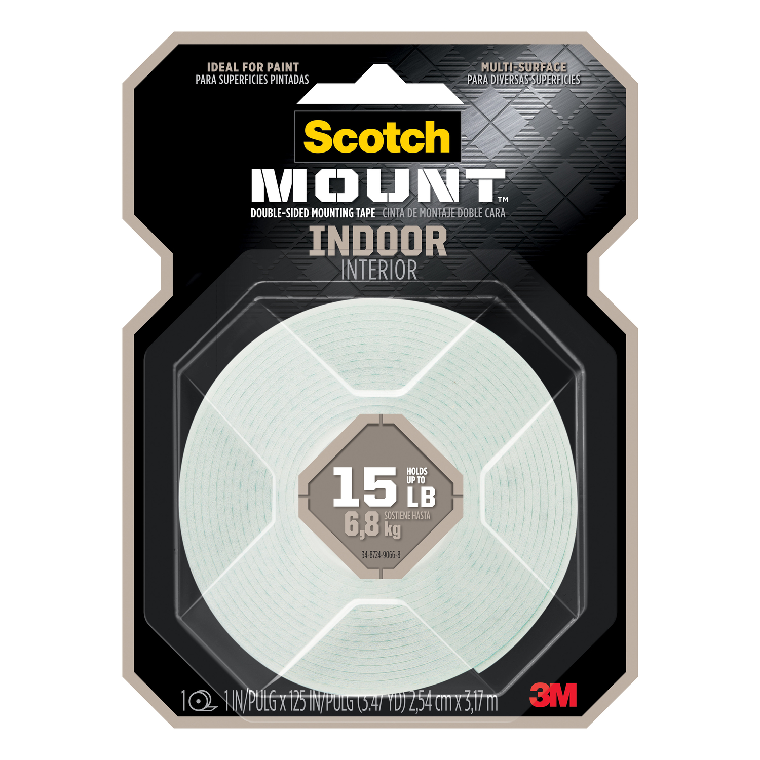 -mount 1 In. X 125 In. Indoor Double-sided Mounting Tape, 15 Lb. Capacity
