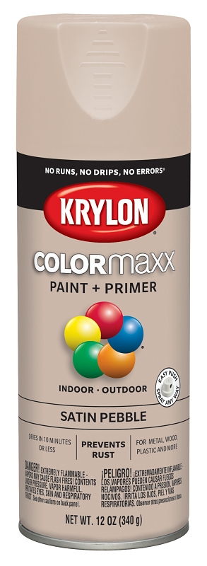 COLORmaxx Spray Paint + Primer, Satin Pebble, 12 oz.