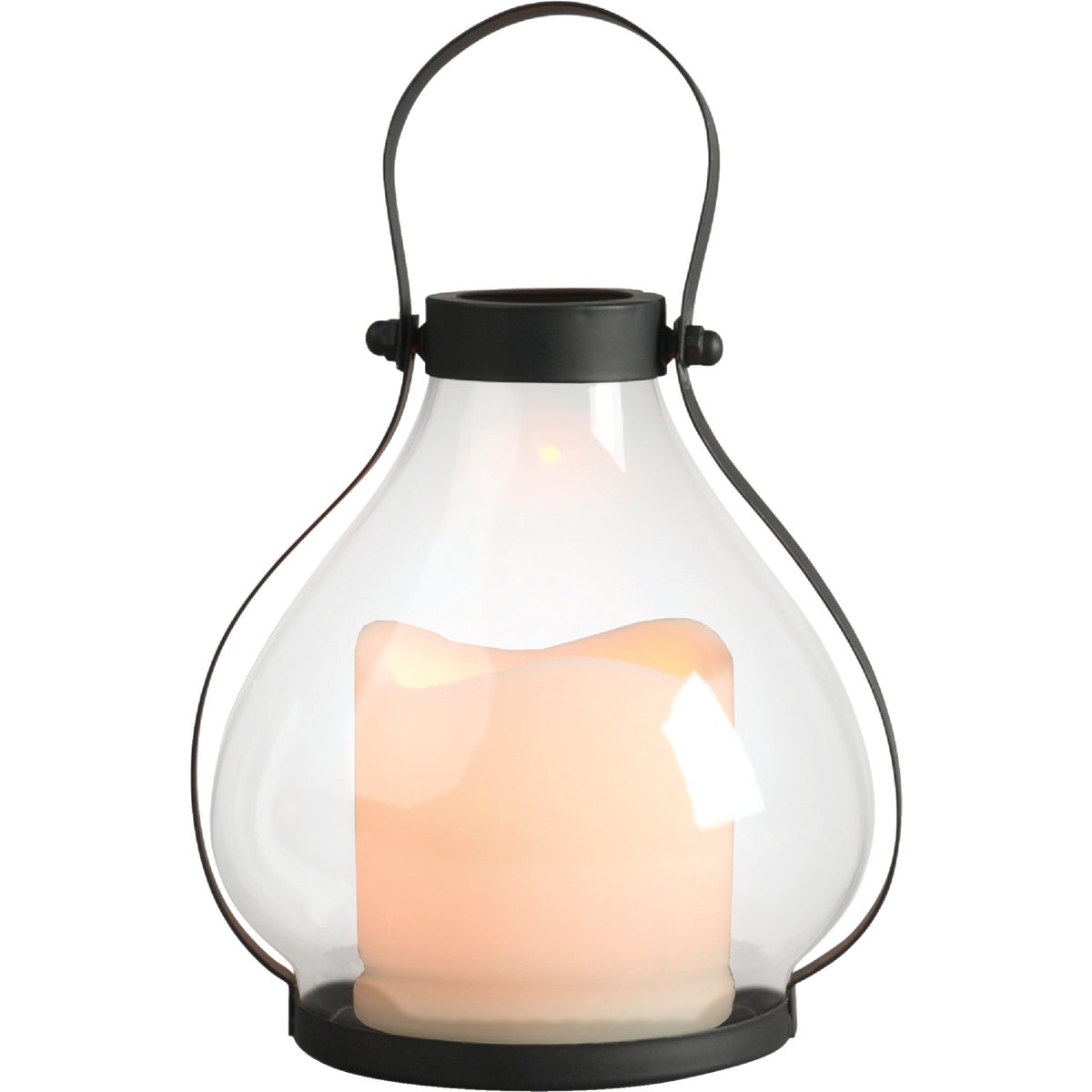 Everlasting Glow 5.75" Black Metal & Glass School House Lantern With Timer