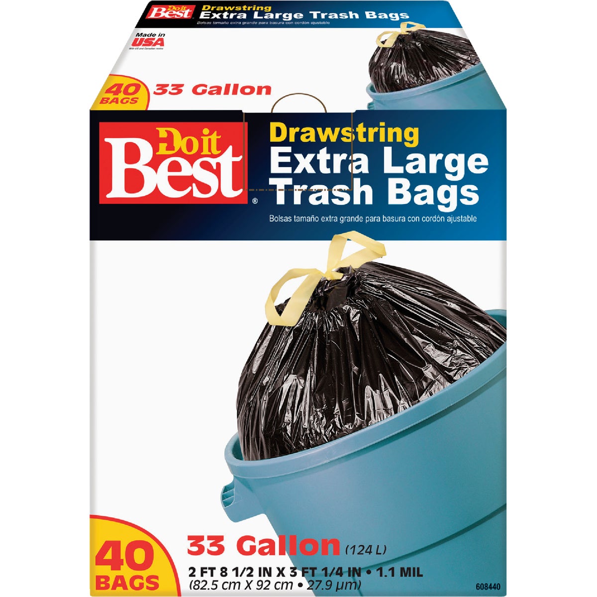 33 Gallon Extra Large Black Trash Bag With Drawstring Closure