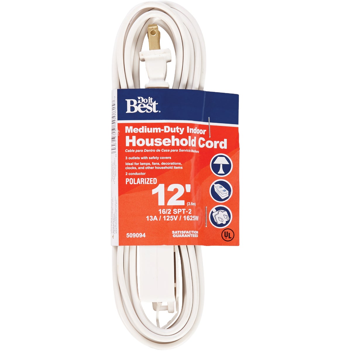 12 Ft. 16/2 White Cube Tap Extension Cord With 3 Outlets