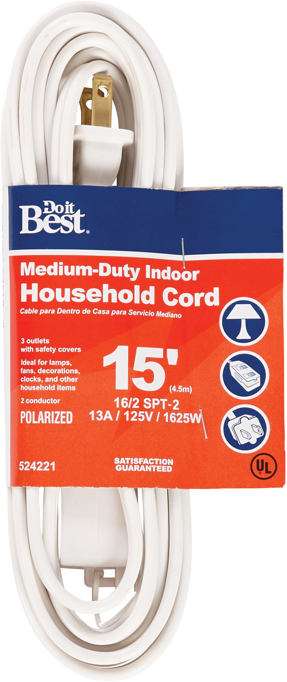 15 Ft. 16/2 White Cube Tap Extension Cord With 3 Outlets