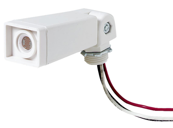 Hard Wire White Floodlight Photocell Lamp Control 300 Watt 120 Volt