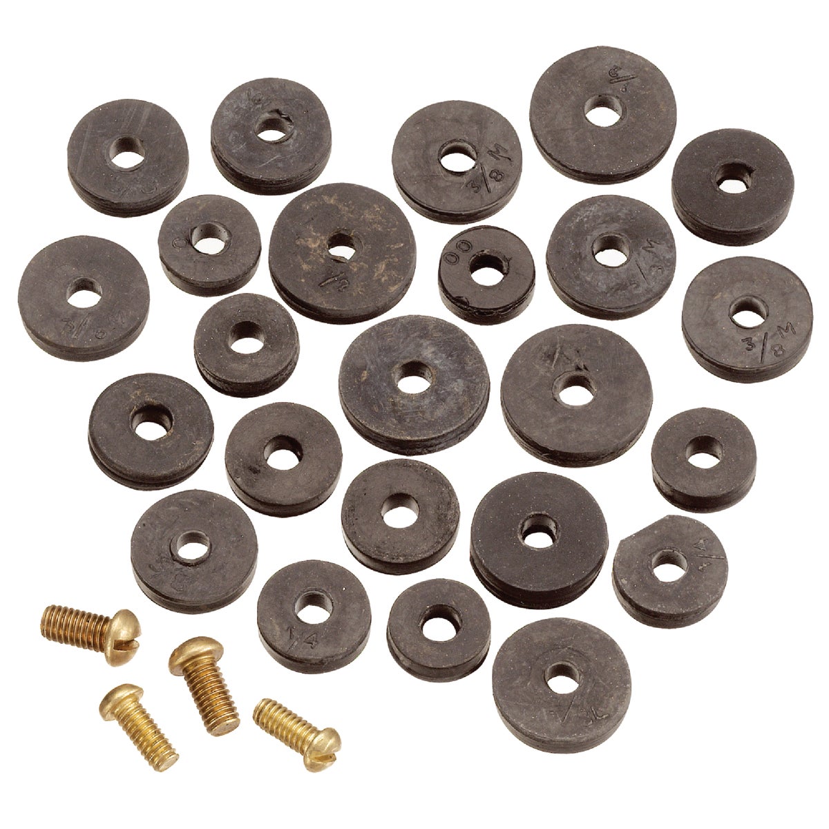 Assorted Black Flat Faucet Washer Set With Brass Screws - Model 426943