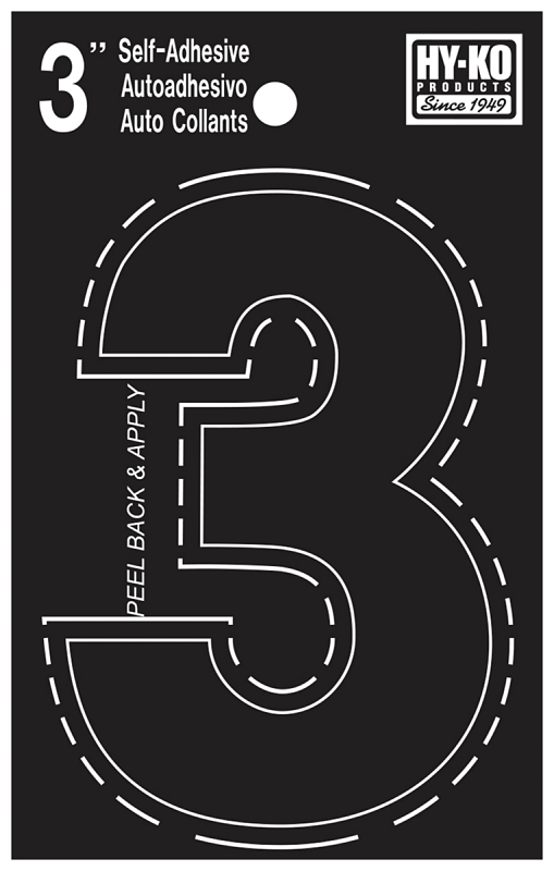 3 In. Black Vinyl Self-adhesive Number Three For Mailboxes, Trucks, And Boats
