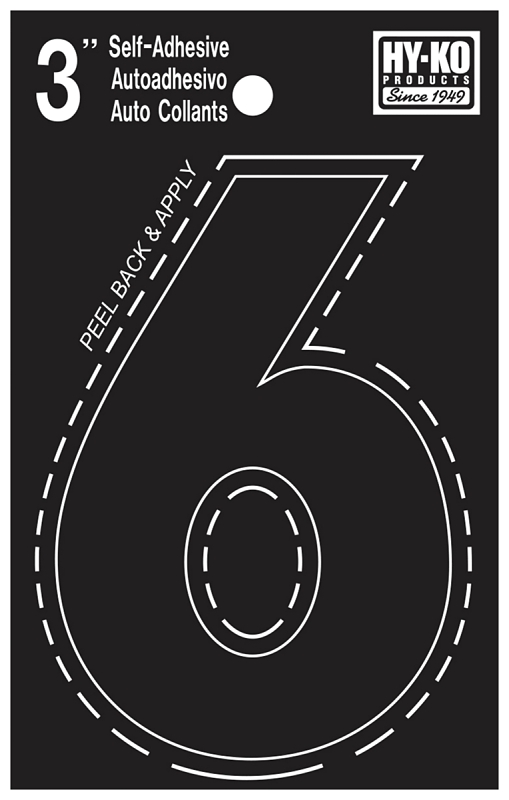 3 Inch Black Vinyl Self-adhesive Number Six - Weather-resistant