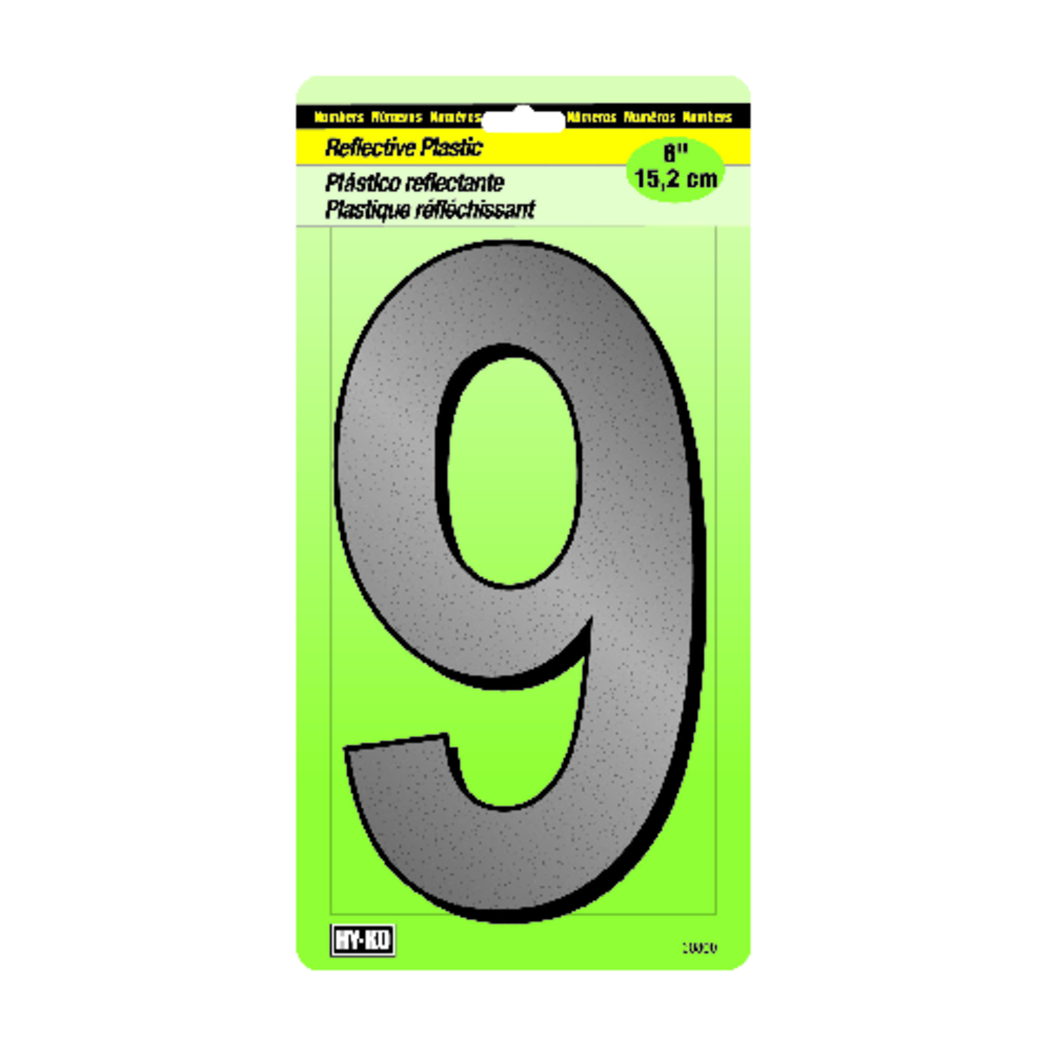 House Address Number 9, Screw-in, Reflective Plastic, 6-In.