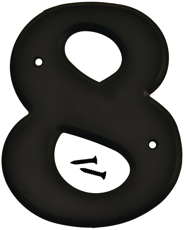 6 In. Black Gloss Plastic House Number Eight With Mounting Screws