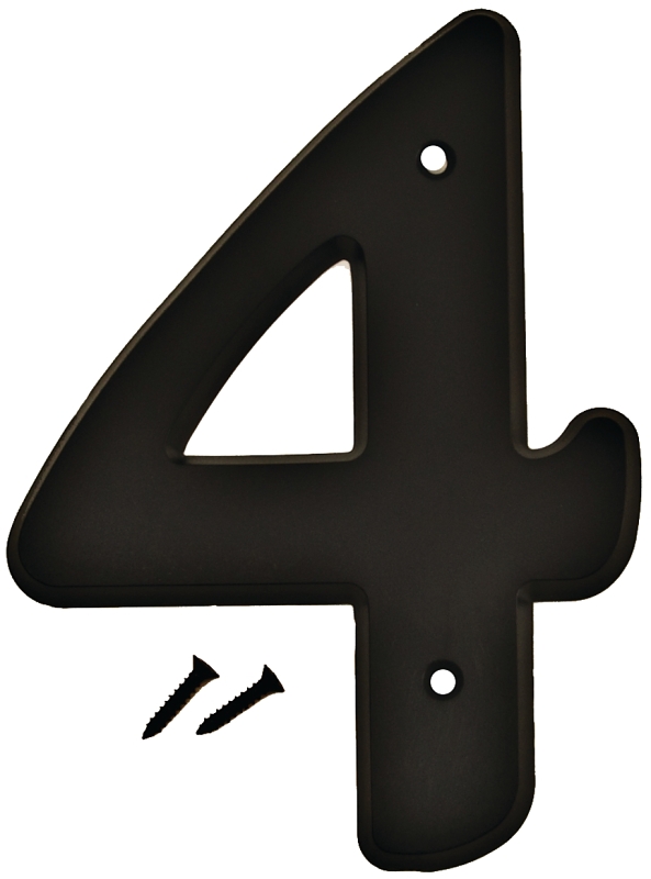 6 In. Black Gloss Weather Resistant House Number Four