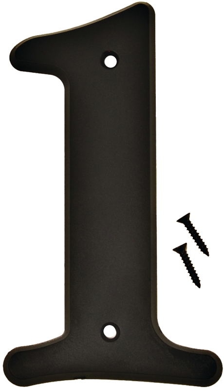 6 In. Black Gloss Plastic House Number One With Mounting Screws