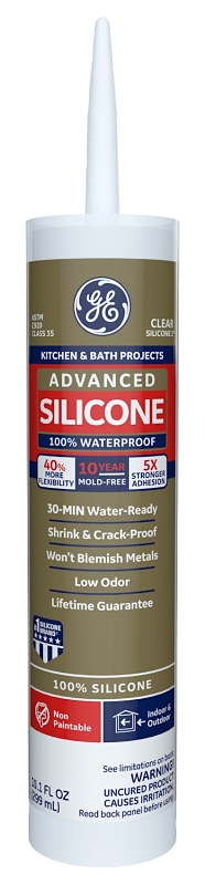 GE Advanced Silicone Kitchen & Bath Sealant, Clear, 10.1  Oz. Cartridge