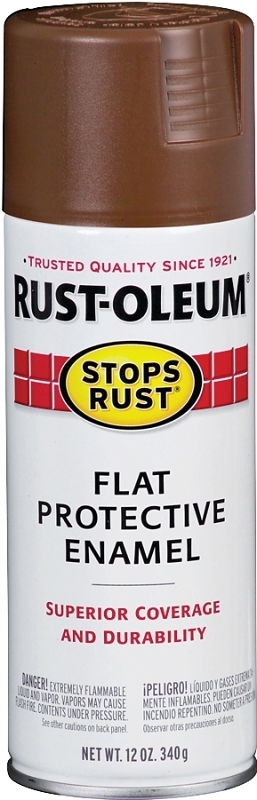 Stops Rust Spray Enamel, Brown Flat, 12-oz.