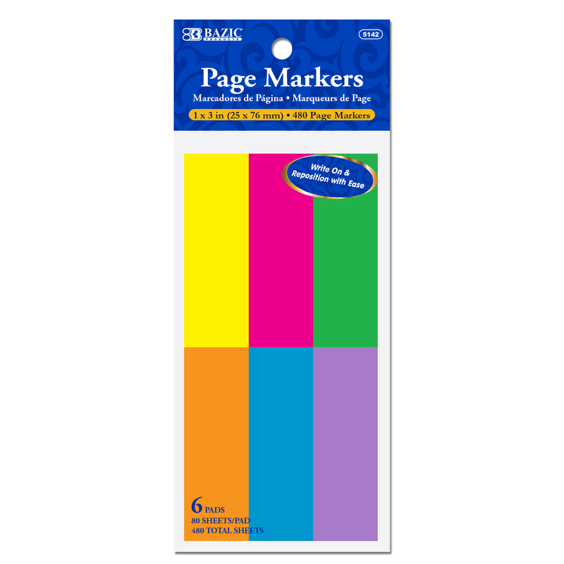 1" X 3 L Assorted Neon Page Markers 6 Pad
