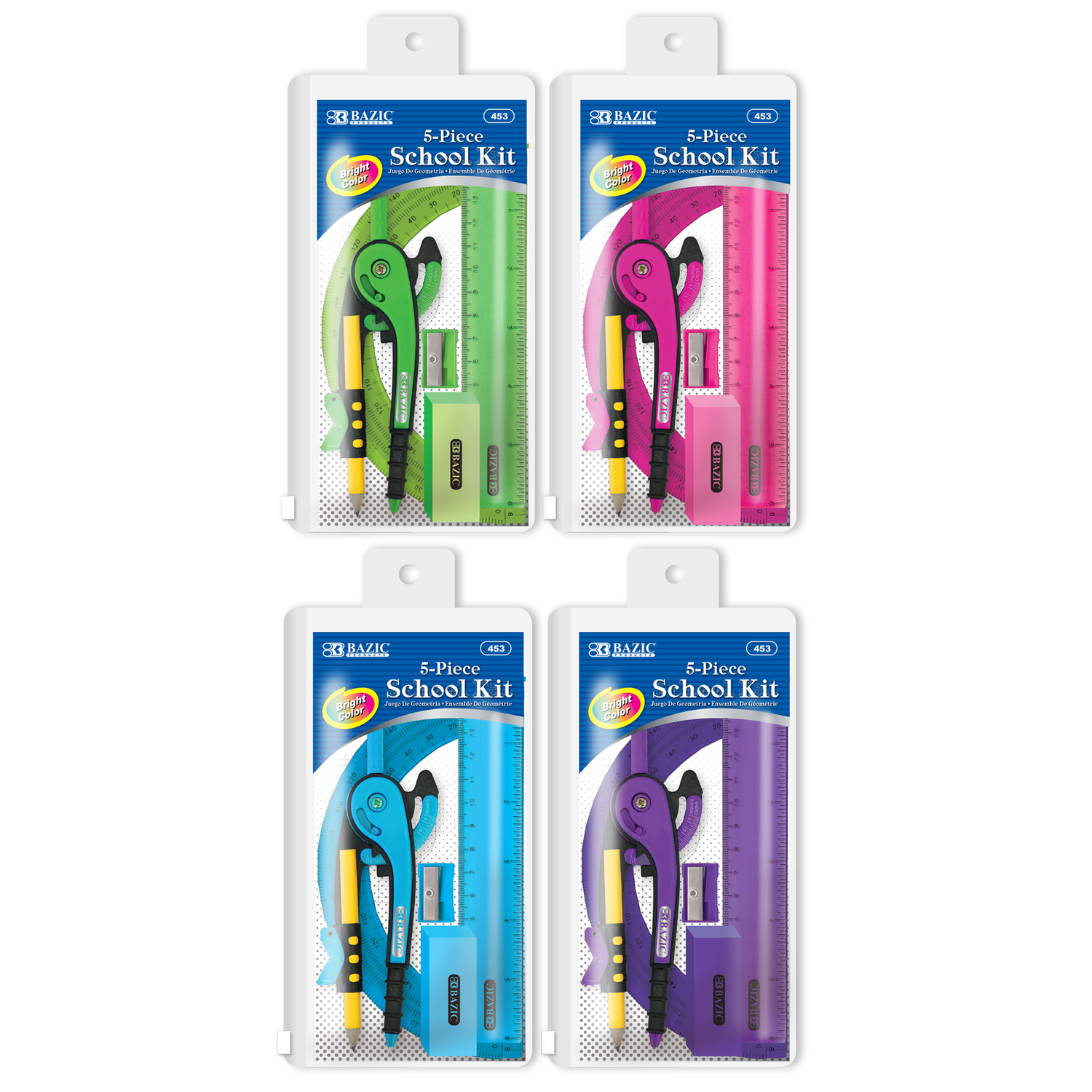 Bazic School Kit with Zipper Pouch - 5 Pieces