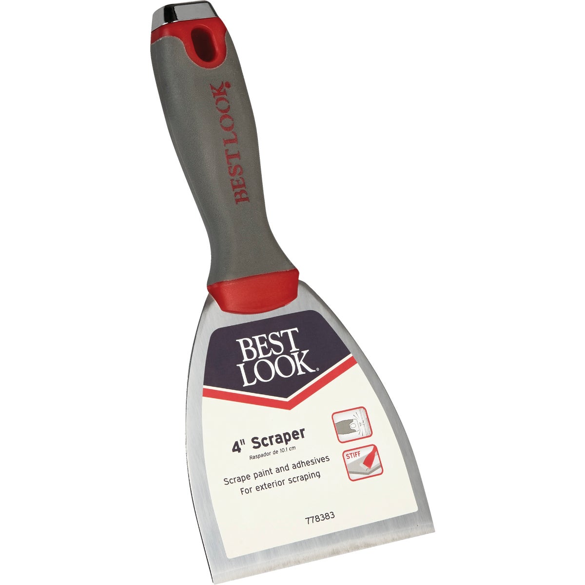 4 Inch Stiff Ergo Scraper With Ergonomic Handle And Carbon Steel Blade