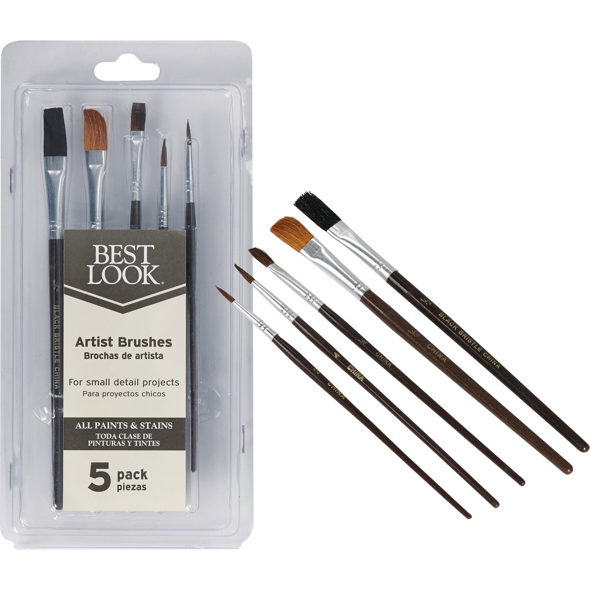 5-piece Artist Brush Set With Wood Handles And Metal Ferrules