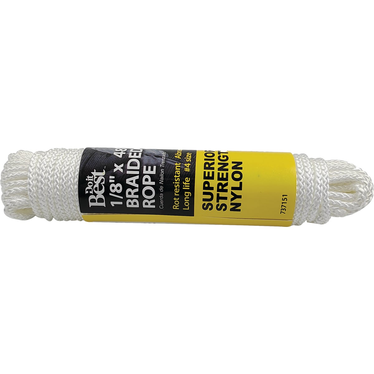 1/8 In. X 48 Ft. White Braided Nylon Rope - Model 737151