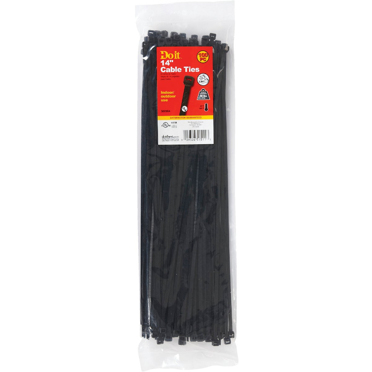 Do it Best 14 In. x 0.189 In. Black Molded Nylon Weather Resistant Cable Tie (100-Pack)
