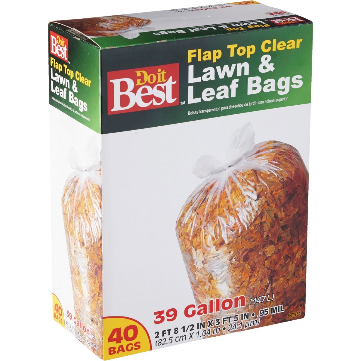 39 Gallon Clear Flap Tie Lawn & Leaf Bag - 40 Count