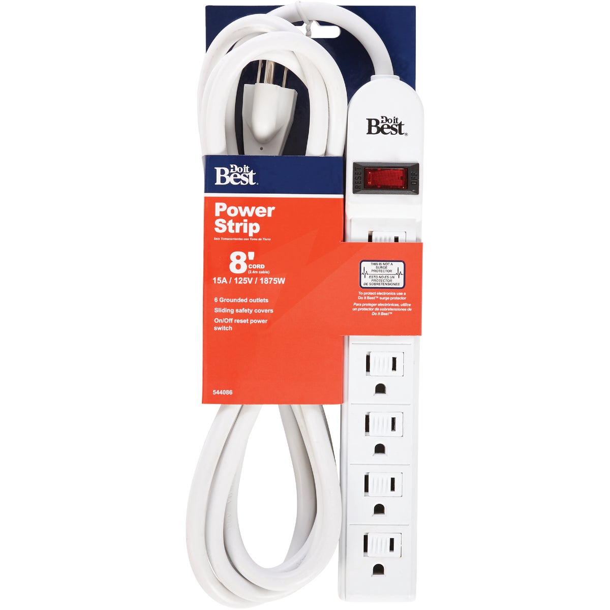 Extra Reach 6-outlet White Power Strip With 8 Ft. Cord Lts-6h