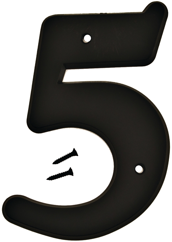 6 Inch Black Gloss Plastic House Number Five With Mounting Screws