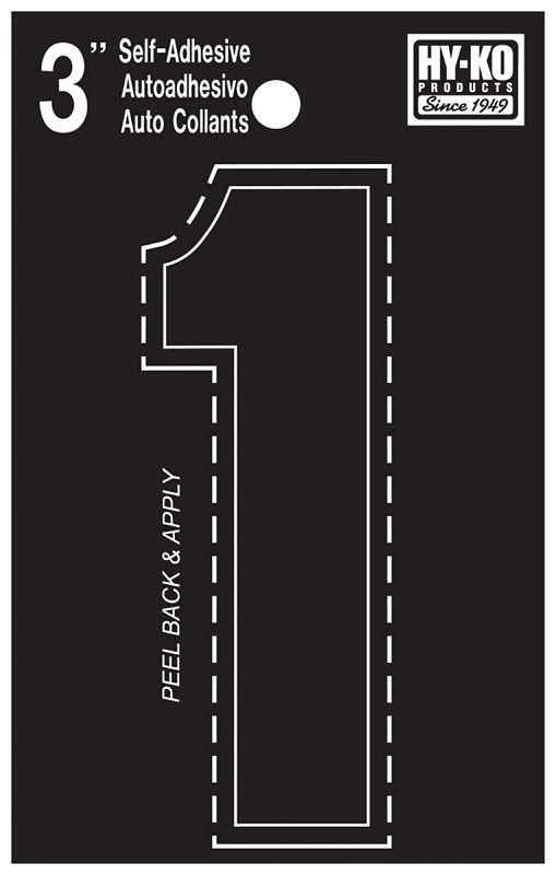 3 In. Black Vinyl Non-reflective Self-adhesive Number One