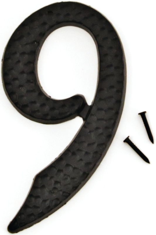3-1/2 Inch Black Hammered Aluminum House Number Nine