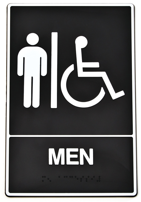 Deco Series Heavy-duty Plastic Braille Restroom Sign, Men Handicapped, 9 X 6 Inches