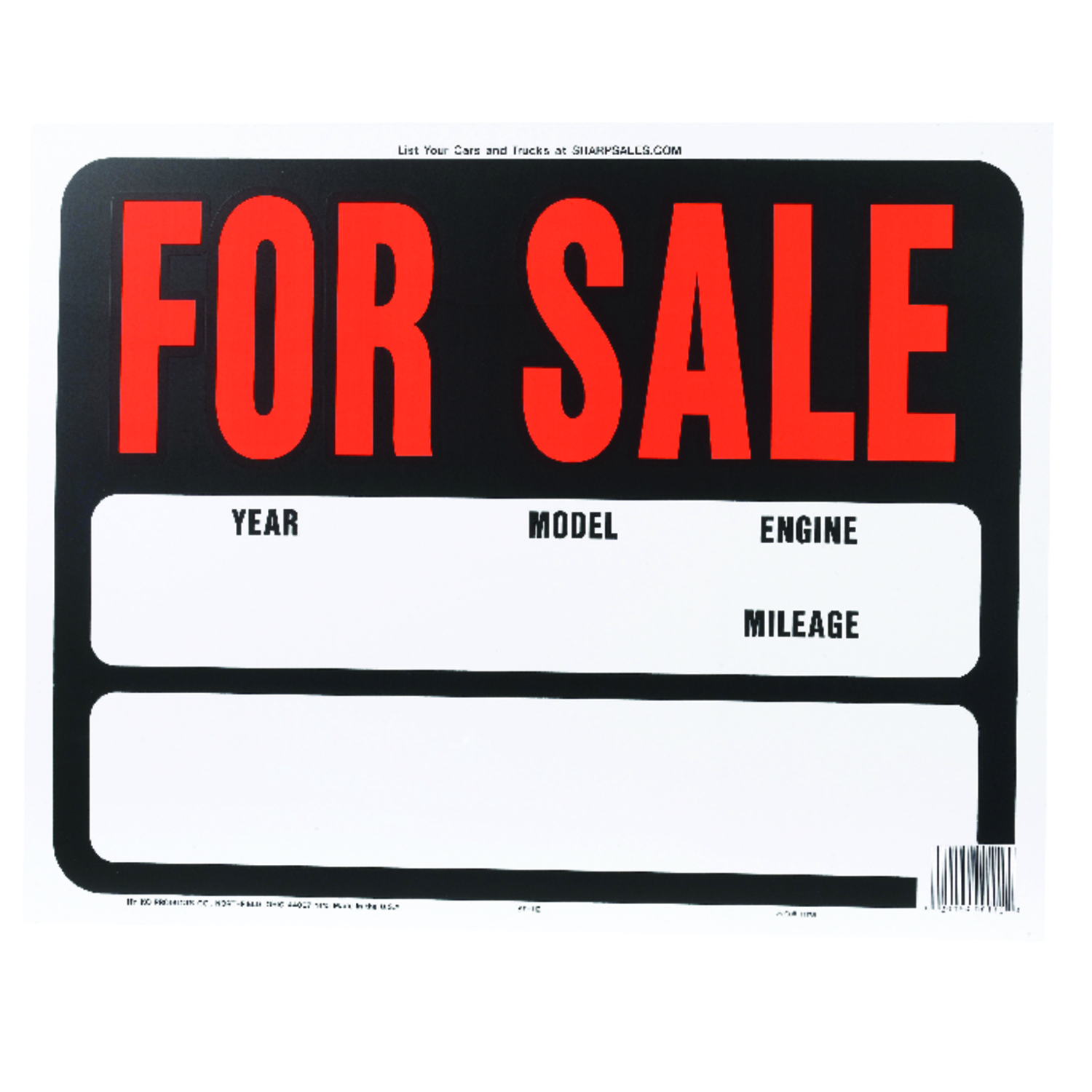 15" X 19" Heavy Gauge Plastic Auto For Sale Sign, Fluorescent Orange