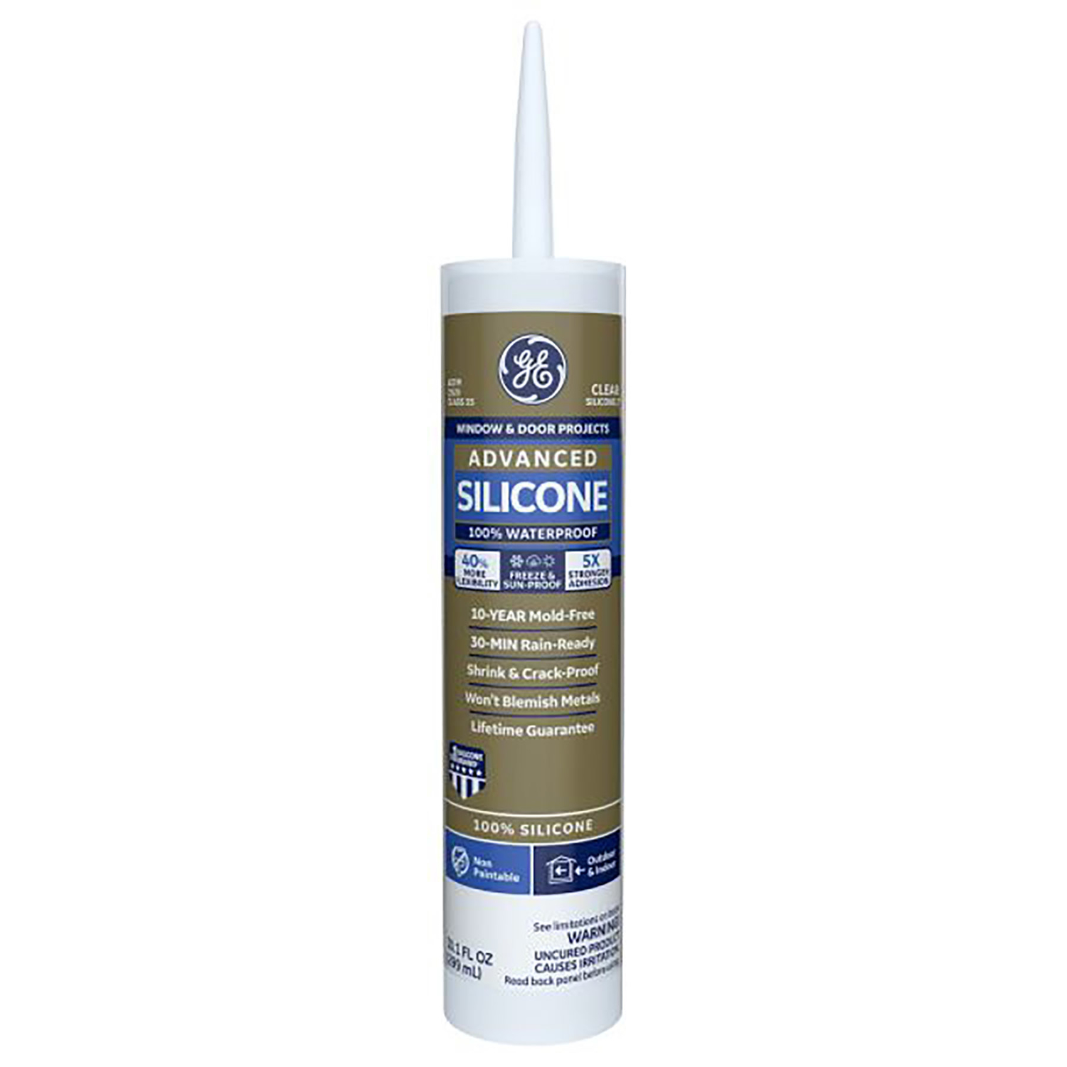 GE Advanced Silicone Window & Door Sealant, Clear, 10.1 Oz. Tube